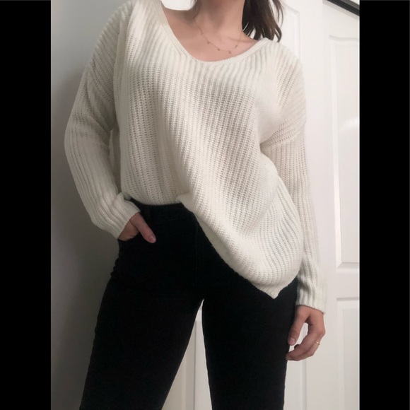 Slouchy White Knit Sweater - Picture 1 of 4